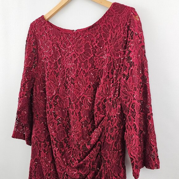 Jessica Howard Cocktail Dress 16W Lace Sequin Overlay Deep Red Holiday Christmas - Picture 16 of 16